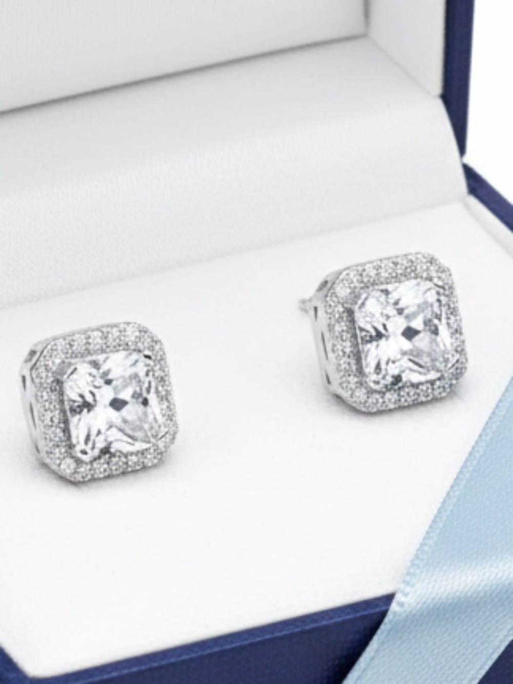 Womens Sterling Silver .925 Princess‎ Cut Cubic Zirconia Earring